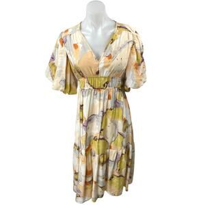 Jessica Simpson Multicolor Flutter Sleeve Tiered Midi Empire A-Line Dress Size M